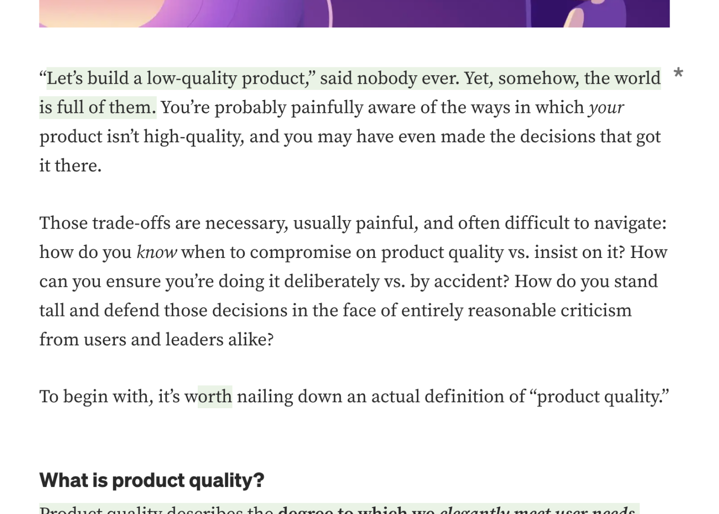 Blog post describing my product quality framework